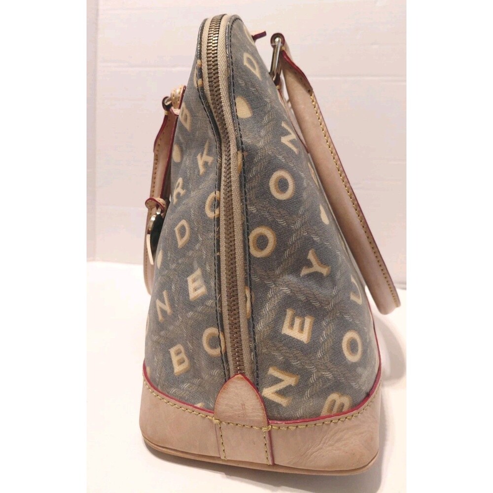 Vintage Dooney & Bourke Bag Crossword Vachetta Leather Coated Canvas Satchel - Picture 5 of 11